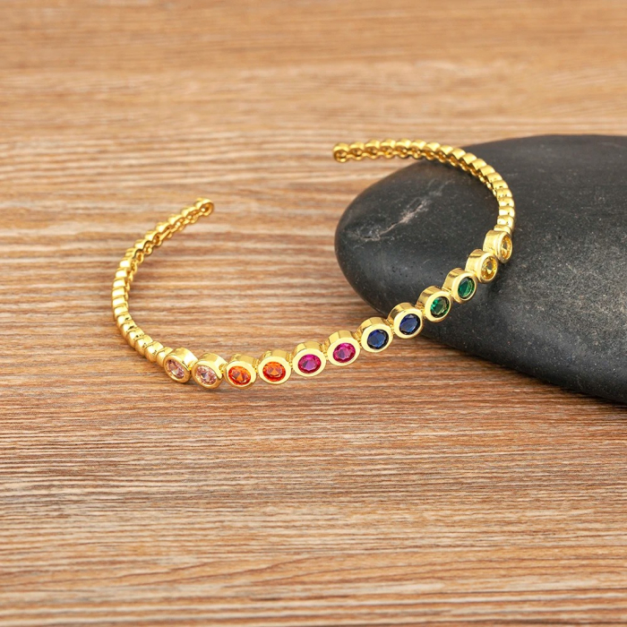 Brățară Claribell, aurie cu pietre multicolore, tip cuff, reglabilă - Colecția Boheme [4]