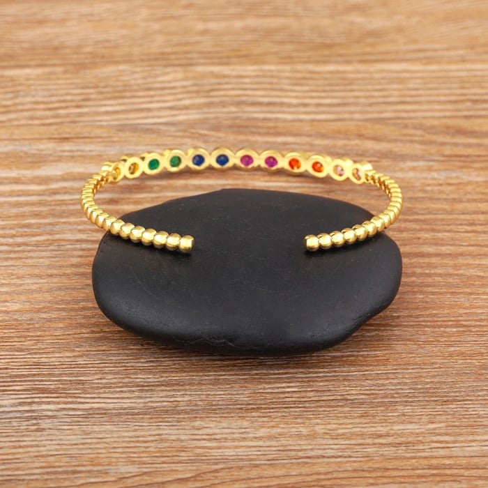 Brățară Claribell, aurie cu pietre multicolore, tip cuff, reglabilă - Colecția Boheme [5]