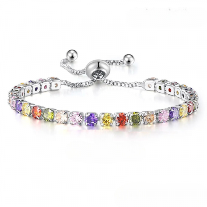 Brățară tennis Darla, argintie, cu pietre multicolore de zirconiu, reglabilă [1]