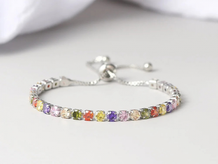 Brățară tennis Darla, argintie, cu pietre multicolore de zirconiu, reglabilă [2]