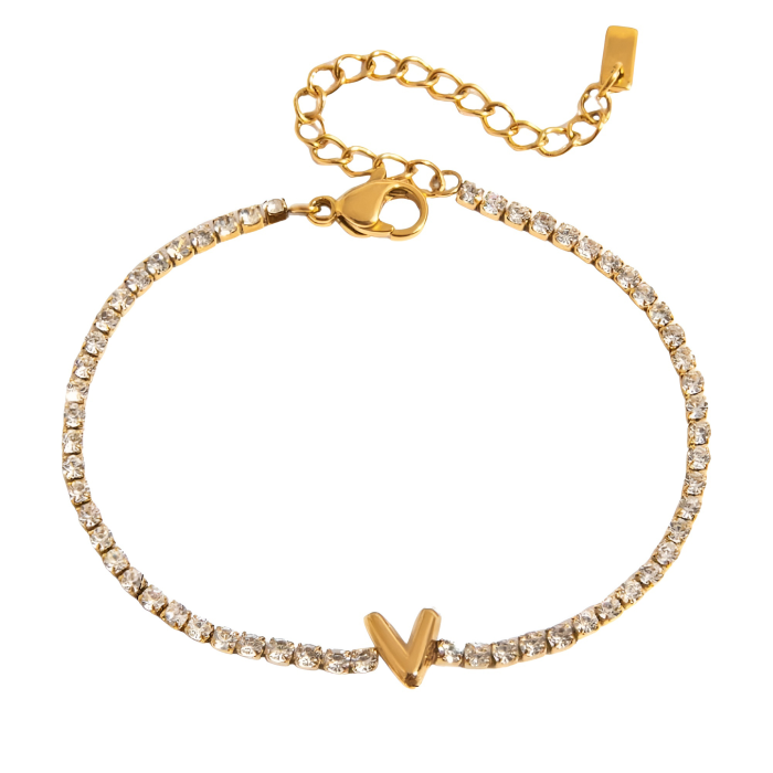 Brățară tennis Dorothy, aurie, cu inițială nume, din oțel inoxidabil placat cu aur 18K [8]