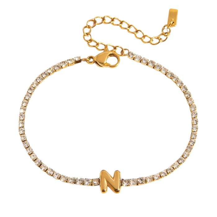 Brățară tennis Dorothy, aurie, cu inițială nume, din oțel inoxidabil placat cu aur 18K [7]