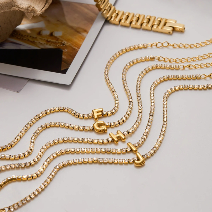 Brățară tennis Dorothy, aurie, cu inițială nume, din oțel inoxidabil placat cu aur 18K [5]