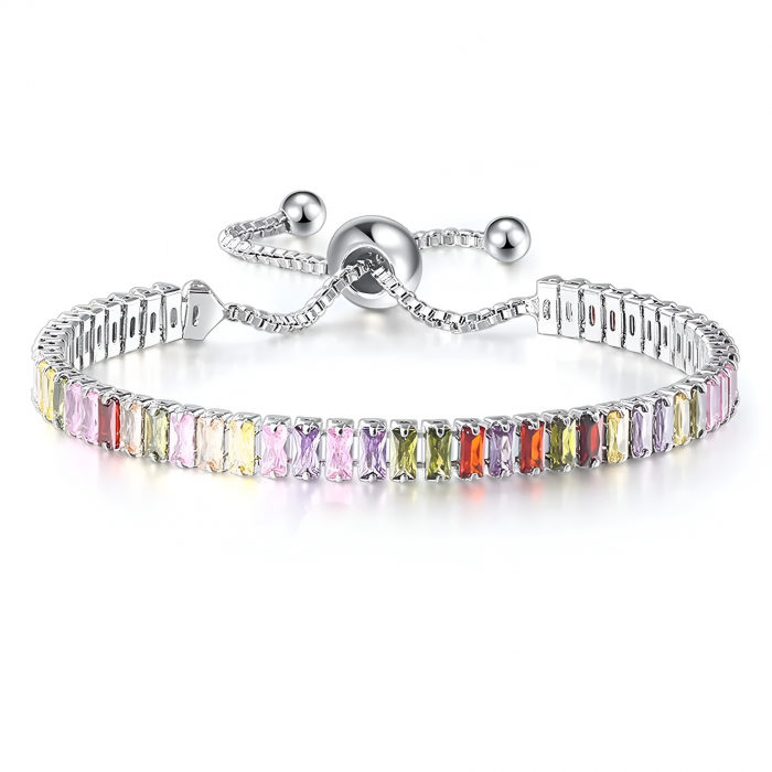 Brățară tennis Reese, argintie, cu pietre dreptunghiulare multicolore de zirconiu, reglabilă [1]