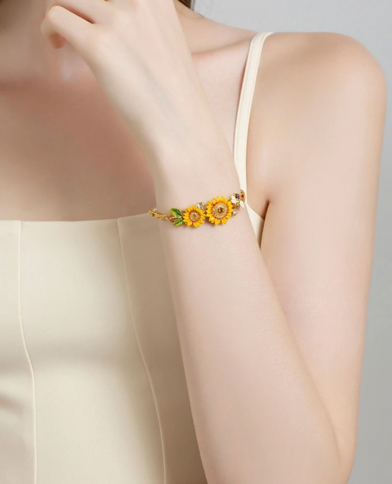 Brățară Sunflower, placată cu aur 18K, din email pictat manual - Colecția Fable [3]