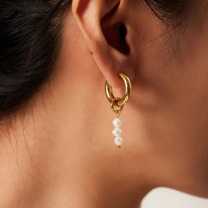 Cercei Gaia, aurii, lungi, din oțel inoxidabil și perle naturale de cultură, placați cu aur 18K - Colecția Universe of Pearls [5]