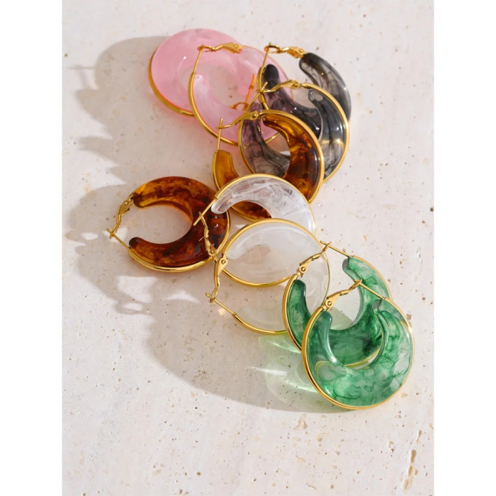 Cercei Nirra, aurii, rotunzi, cu model ambra, din oțel inoxidabil placat cu aur 18K [5]