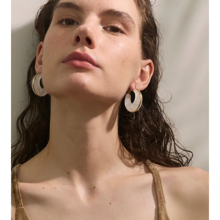 Cercei Nirra, aurii, rotunzi, cu model ambra, din oțel inoxidabil placat cu aur 18K [4]