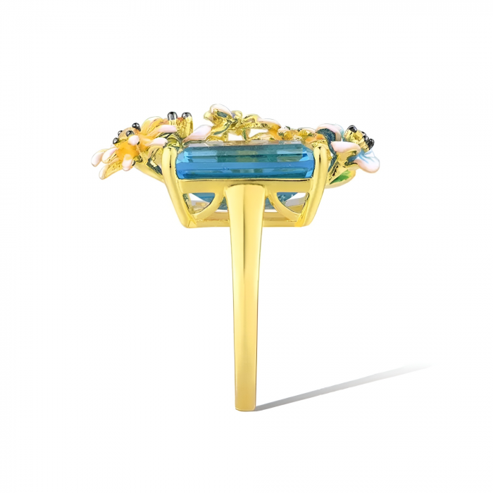 Inel Annelise, din zirconiu și email pictat manual, placat cu aur 18K, cu model flori și fluturi - Colecția Fable [3]