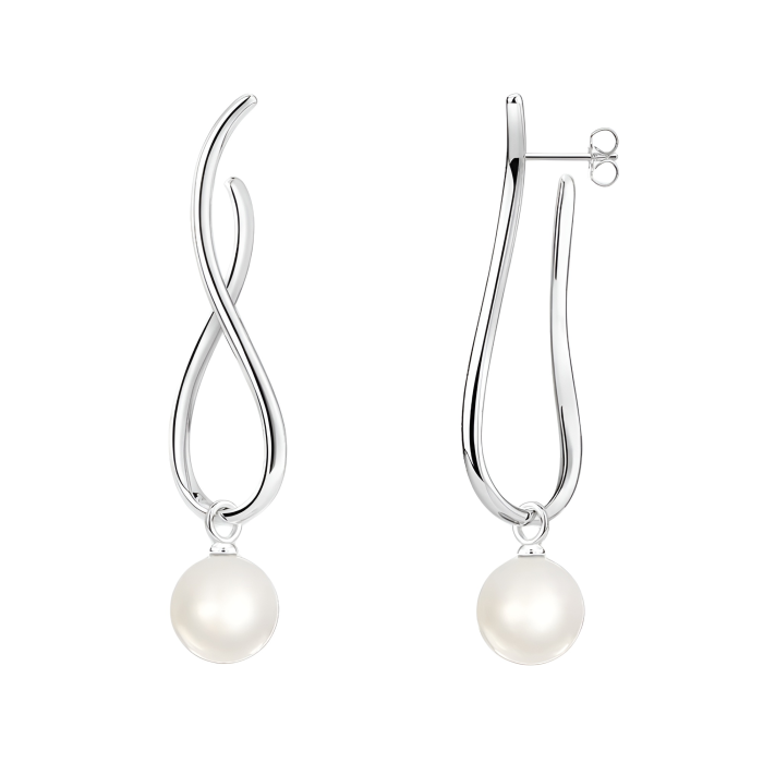 Cercei lungi din argint Dahlia, cu perle și formă de simbolul infinitului [2]