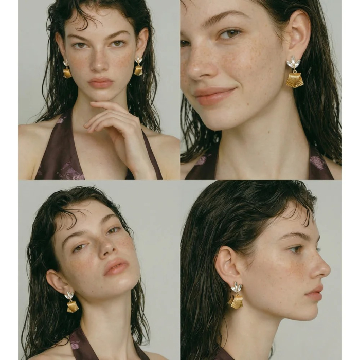 Cercei Zara, aurii, cu zirconiu, din oțel inoxidabil placat cu aur 18K [5]