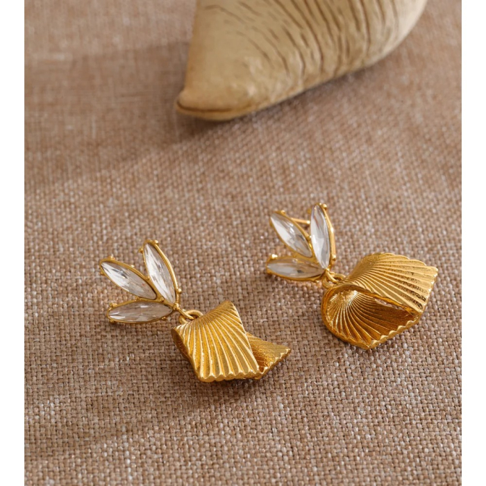 Cercei Zara, aurii, cu zirconiu, din oțel inoxidabil placat cu aur 18K [3]