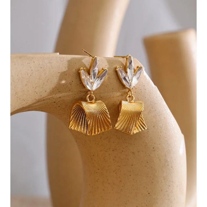 Cercei Zara, aurii, cu zirconiu, din oțel inoxidabil placat cu aur 18K [2]