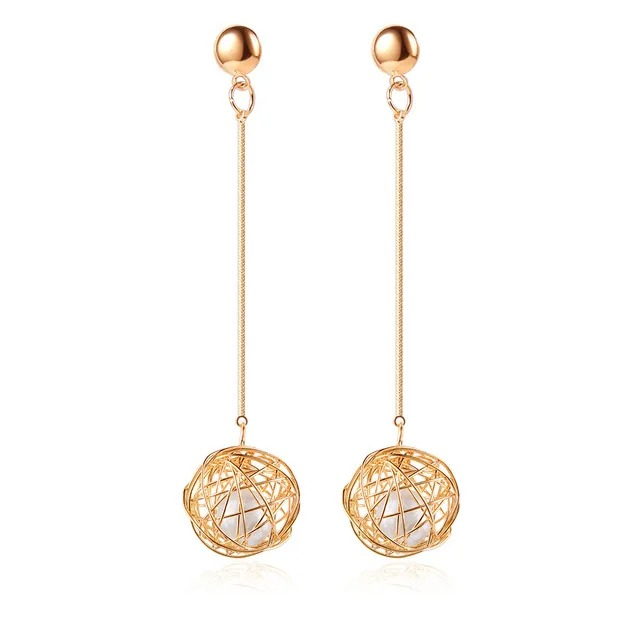 Cercei cu clips Bea, lungi, aurii, cu perle [1]