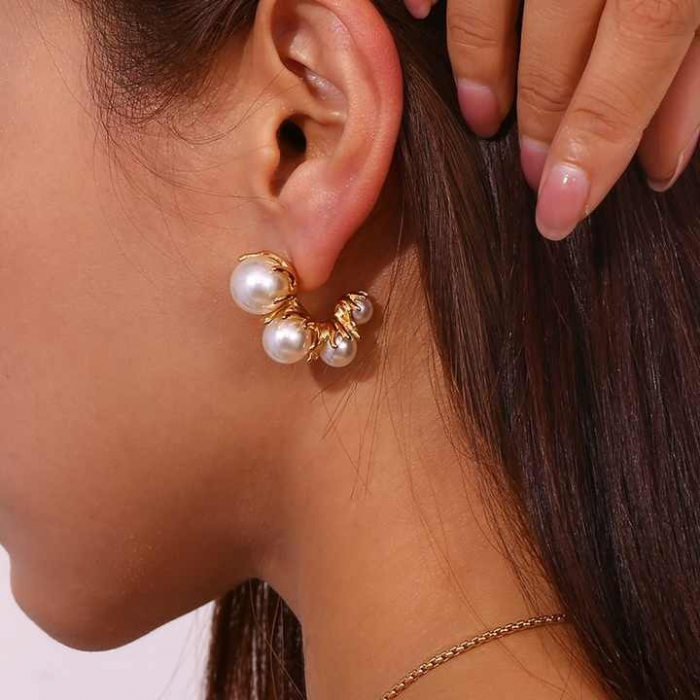 Cercei Briell, aurii, cu perle, din oțel inoxidabil placat cu aur 18K - Colecția Universe of Pearls [3]