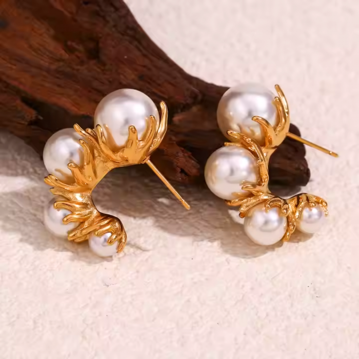 Cercei Briell, aurii, cu perle, din oțel inoxidabil placat cu aur 18K - Colecția Universe of Pearls [2]