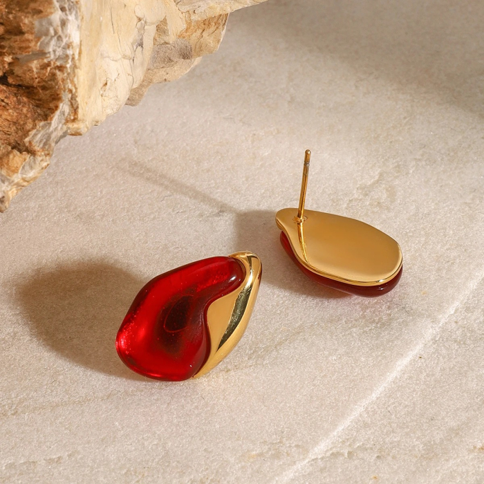 Cercei Blayne, auriu cu roșu rubin, în formă de picătură, din oțel inoxidabil placat cu aur 18K [3]