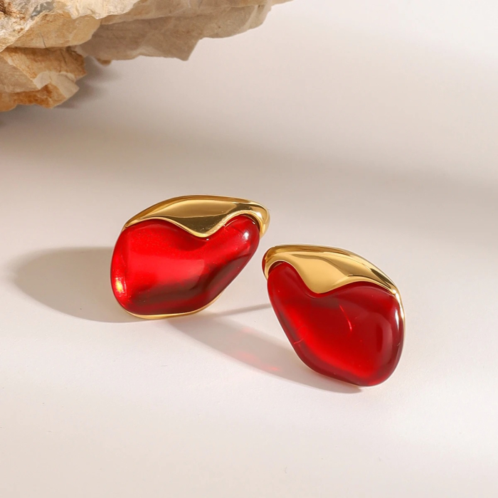 Cercei Blayne, auriu cu roșu rubin, în formă de picătură, din oțel inoxidabil placat cu aur 18K [2]