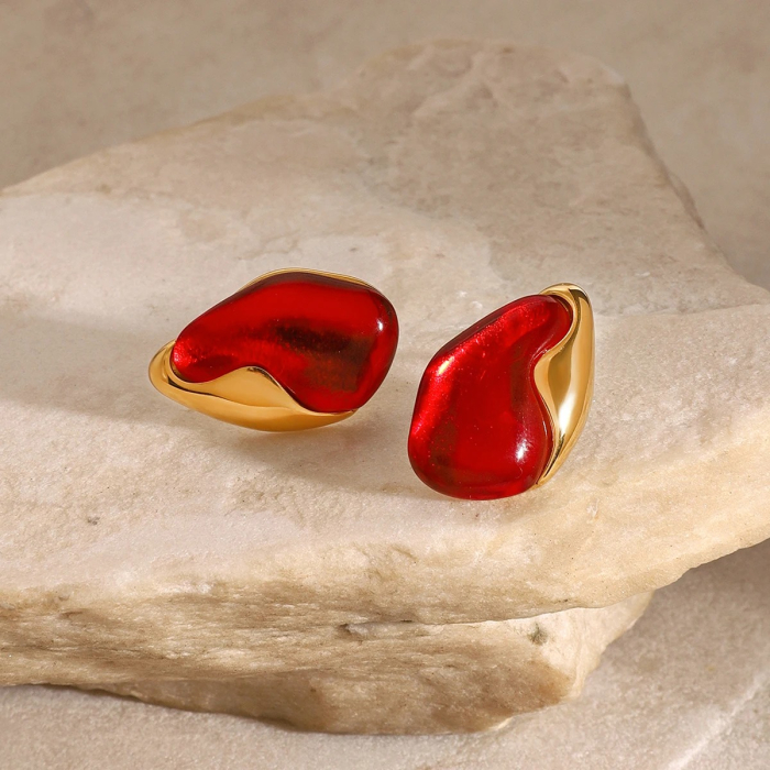 Cercei Blayne, auriu cu roșu rubin, în formă de picătură, din oțel inoxidabil placat cu aur 18K [5]