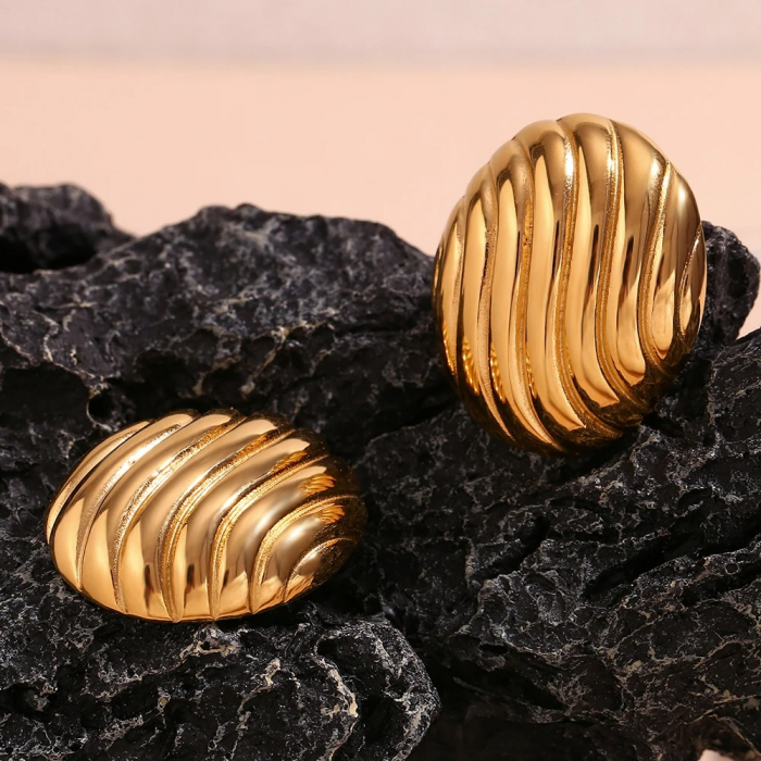 Cercei Calanthe, aurii, rotunzi, din oțel inoxidabil placat cu aur 18K, în stil vintage - Colecția Glamour [2]