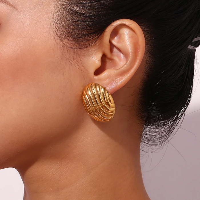 Cercei Calanthe, aurii, rotunzi, din oțel inoxidabil placat cu aur 18K, în stil vintage - Colecția Glamour [4]