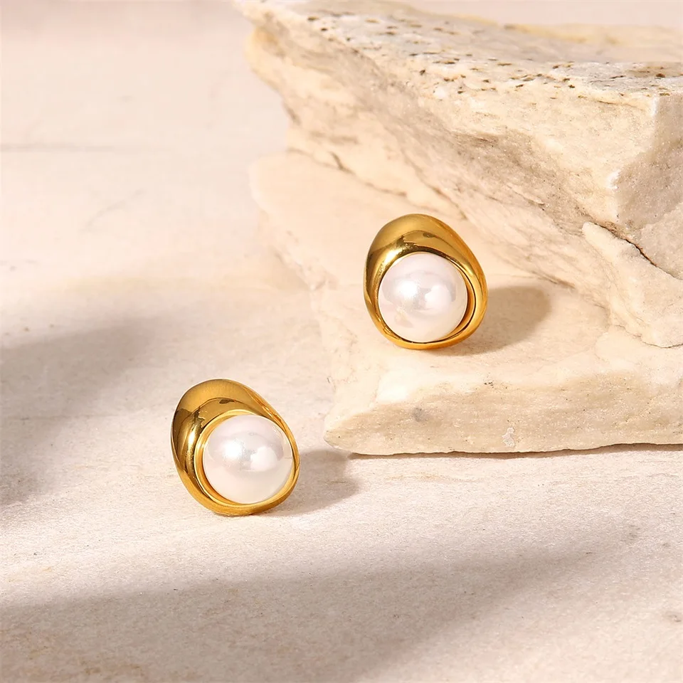 Cercei Alessia, aurii, din oțel inoxidabil și perle naturale de cultură, placați cu aur 18K, în formă de lacrimă - Colecția Universe of Pearls [4]