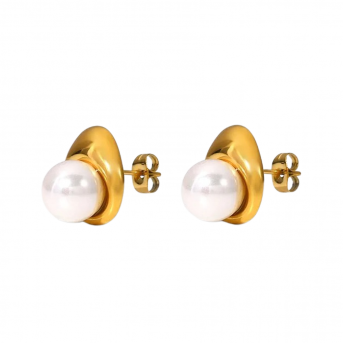 Cercei Alessia, aurii, din oțel inoxidabil și perle naturale de cultură, placați cu aur 18K, în formă de lacrimă - Colecția Universe of Pearls [1]