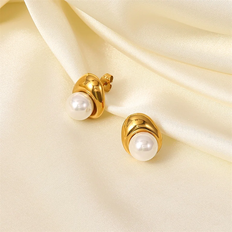 Cercei Alessia, aurii, din oțel inoxidabil și perle naturale de cultură, placați cu aur 18K, în formă de lacrimă - Colecția Universe of Pearls [2]