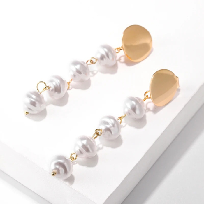 Cercei cu clips Cindy, aurii, lungi, cu perle [2]