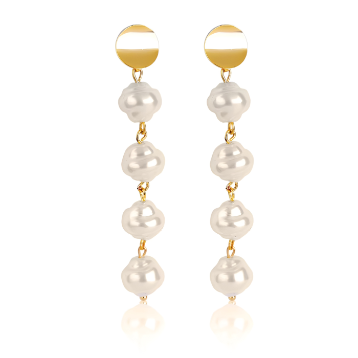 Cercei cu clips Cindy, aurii, lungi, cu perle [1]