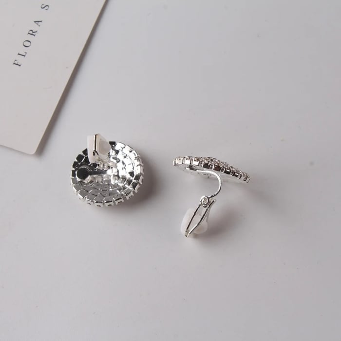 Cercei rotunzi cu clips Nora, argintii, cu pietre [4]
