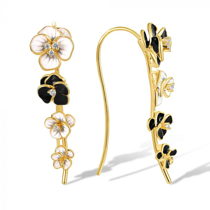 Cercei Danielle, lungi, aurii, din email pictat manual, cu model floral - Colecția Fable [2]