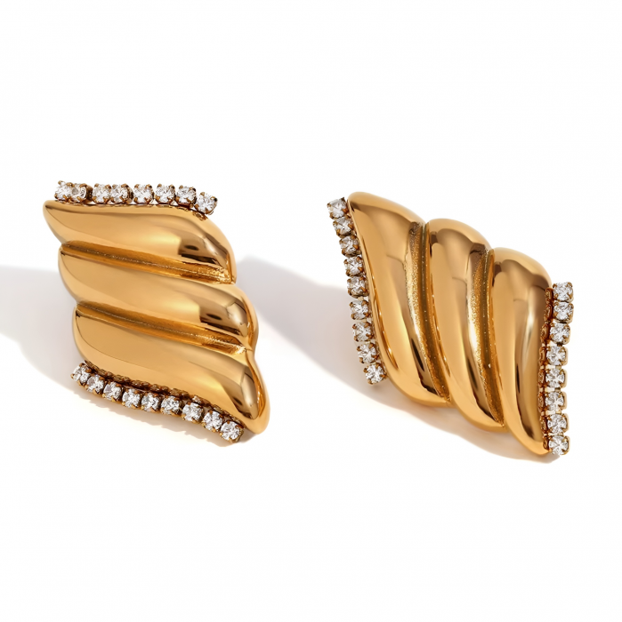 Cercei Adelis, aurii, cu zirconiu, în stil vintage, din oțel inoxidabil placat cu aur 18K [1]