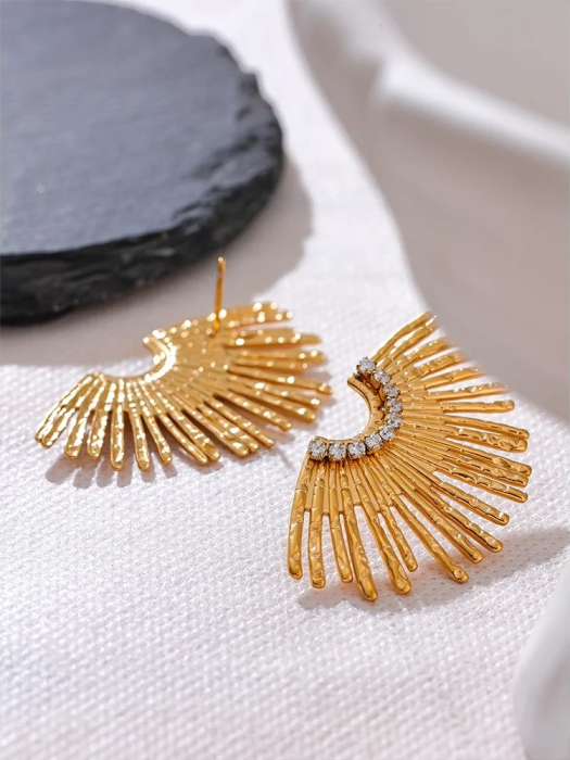 Cercei Elora, aurii, cu model raze, din oțel inoxidabil placat cu aur 18K [5]