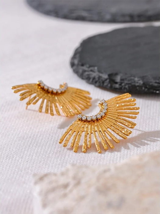 Cercei Elora, aurii, cu model raze, din oțel inoxidabil placat cu aur 18K [6]