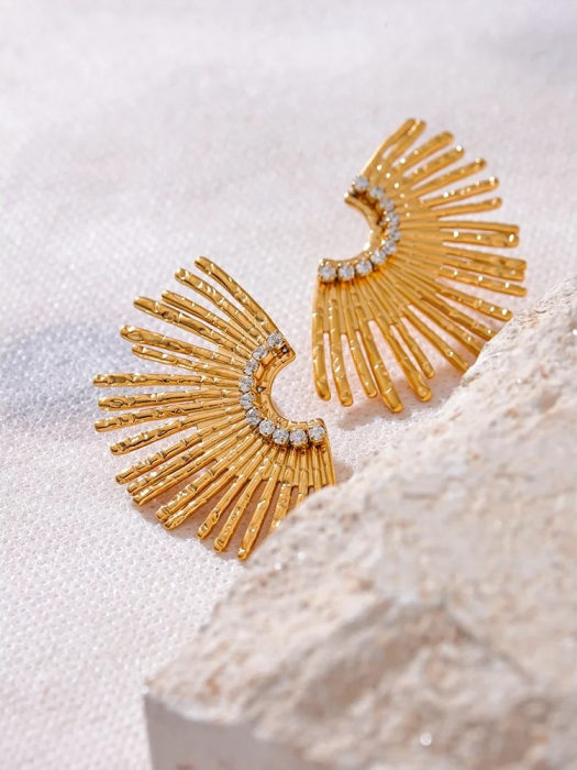 Cercei Elora, aurii, cu model raze, din oțel inoxidabil placat cu aur 18K [2]