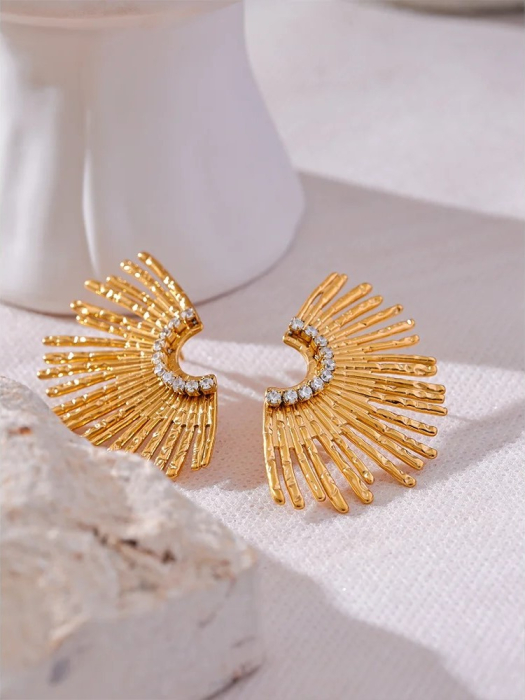 Cercei Elora, aurii, cu model raze, din oțel inoxidabil placat cu aur 18K [3]