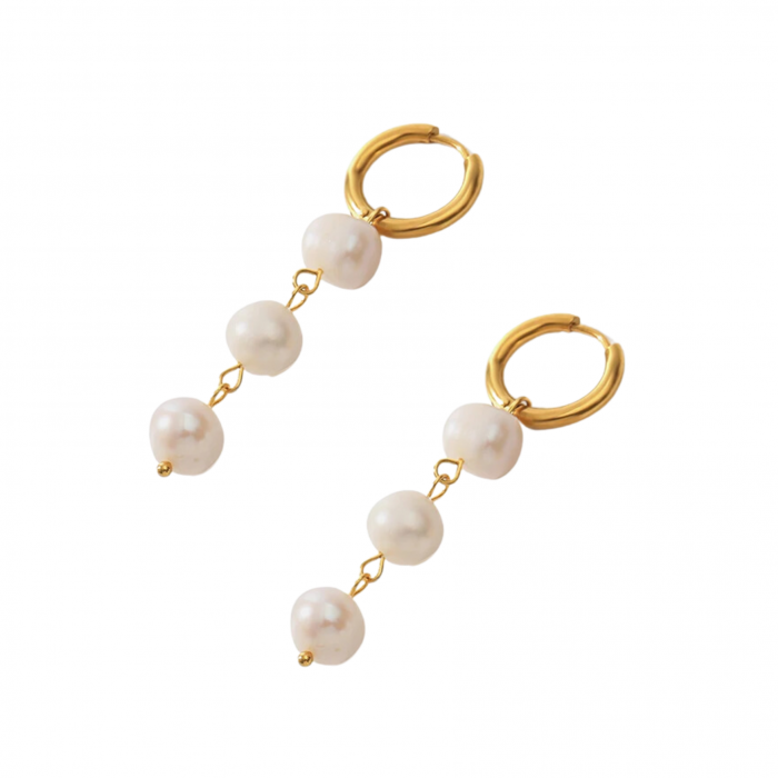 Cercei Iris, lungi, aurii, din oțel inoxidabil și perle naturale de cultură, placați cu aur 18K - Colecția Universe of Pearls [1]