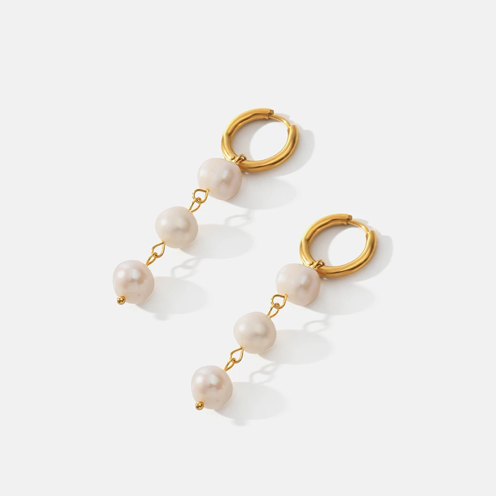 Cercei Iris, lungi, aurii, din oțel inoxidabil și perle naturale de cultură, placați cu aur 18K - Colecția Universe of Pearls [3]