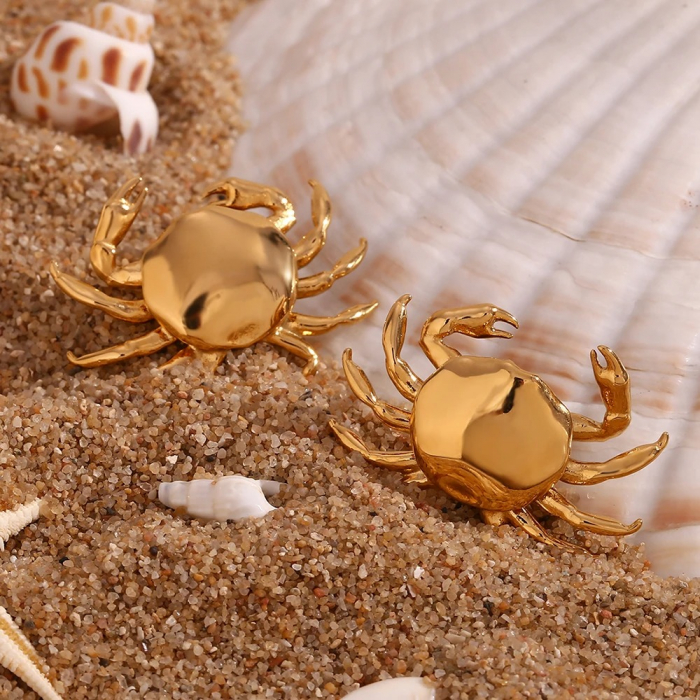 Cercei Mae, aurii, în formă de crab, din oțel inoxidabil placat cu aur 18K [2]