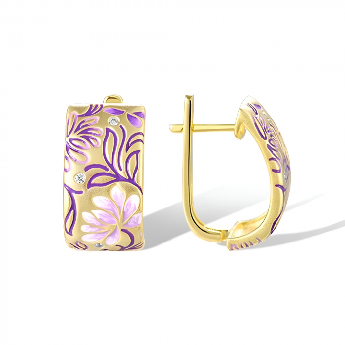 Cercei Maiara, mov cu auriu, placați cu aur 18K, din email pictat manual - Colecția Fable [2]