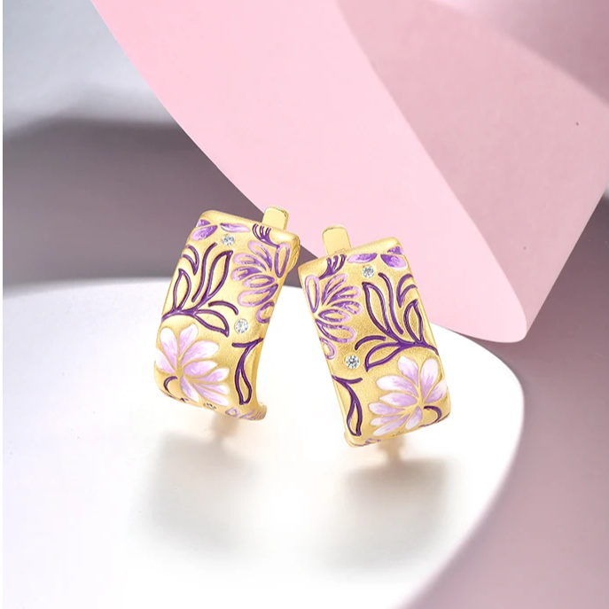 Cercei Maiara, mov cu auriu, placați cu aur 18K, din email pictat manual - Colecția Fable [3]