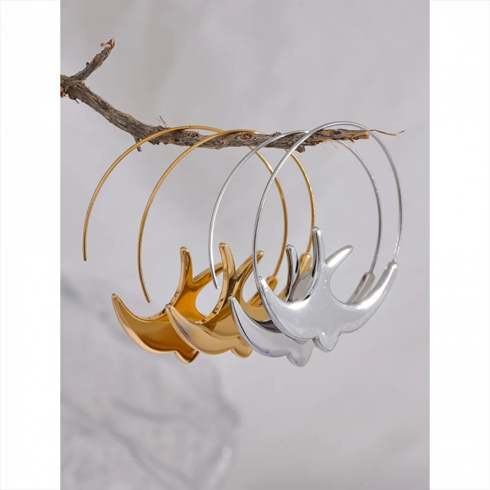 Cercei Birdie, rotunzi, aurii, din oțel inoxidabil placat cu aur 18K, model păsări [4]