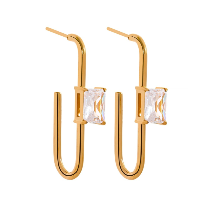 Cercei Helenis, ovali, aurii, cu pietre, din oțel inoxidabil placat cu aur 18K [1]