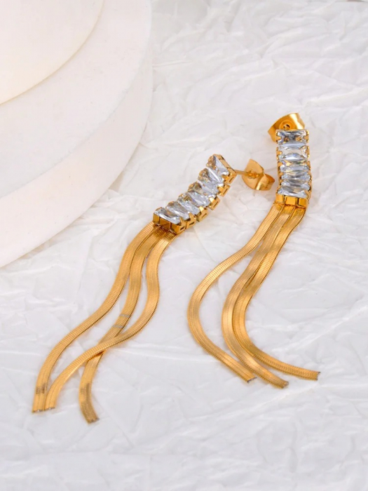 Cercei Lyanna, lungi, aurii, cu zirconiu, din oțel inoxidabil placat cu aur 18K - Colecția Parisian [2]