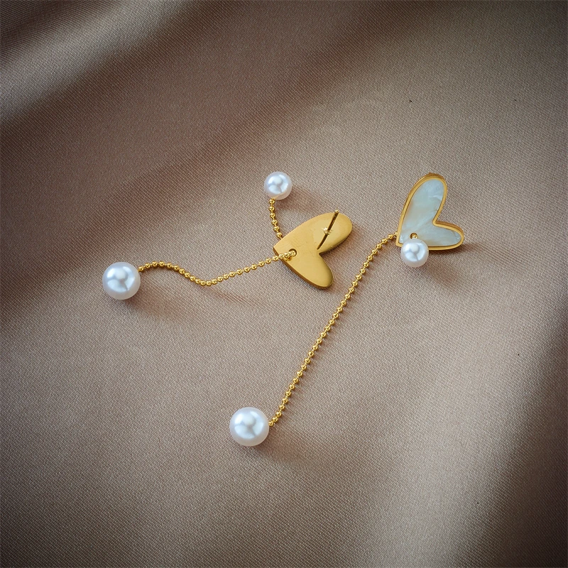 Cercei Isla, aurii, din oțel inoxidabil, decorați cu perle, în formă de inimă - Colecția Universe of Pearls [4]