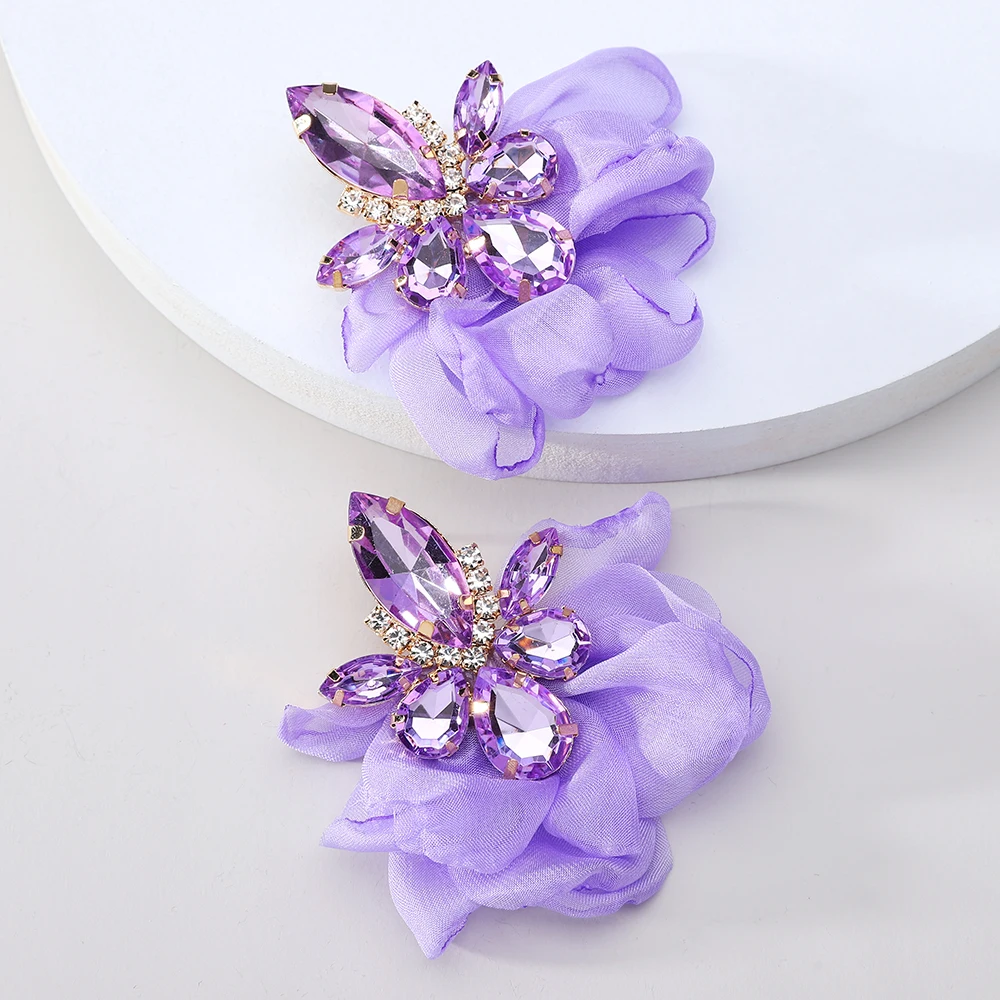 Cercei Kassandra, lila, cu model floral, decorați cu pietre - Colecția Floral Paradise [2]