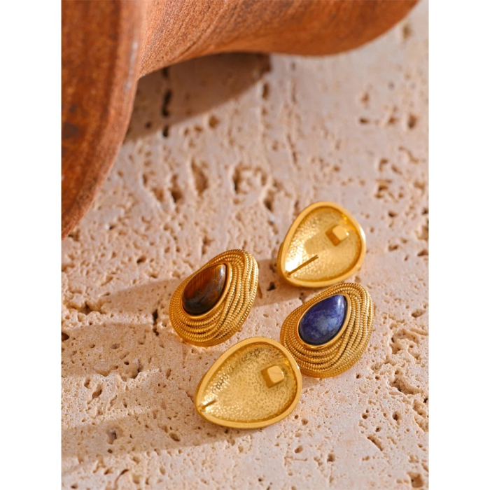 Cercei Junnia, aurii, în formă de lacrimă, cu lapis lazuli, din oțel inoxidabil placat cu aur 18K [6]