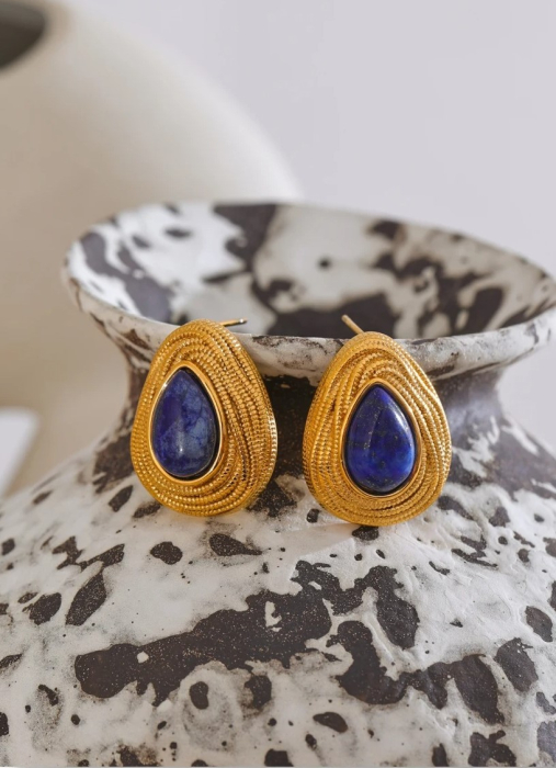 Cercei Junnia, aurii, în formă de lacrimă, cu lapis lazuli, din oțel inoxidabil placat cu aur 18K [2]