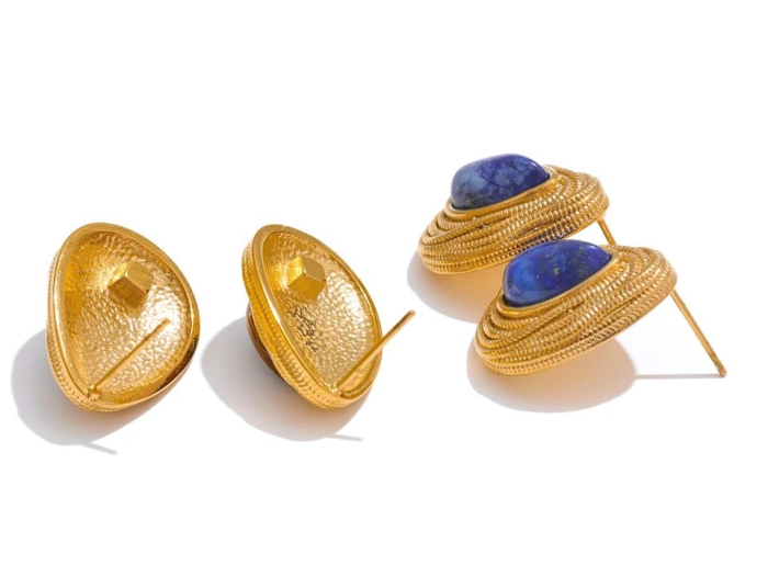 Cercei Junnia, aurii, în formă de lacrimă, cu lapis lazuli, din oțel inoxidabil placat cu aur 18K [3]